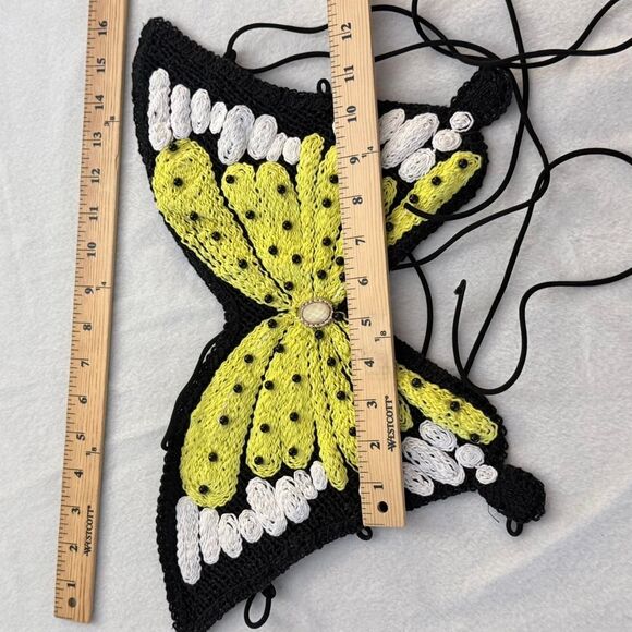 Yellow and black butterfly crop top - Picture 6 of 7
